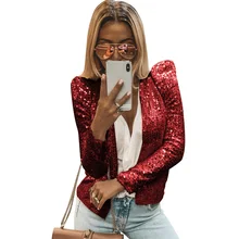 Женские блейзеры с блёстками и длинными рукавами, модные женские блестящие вечерние блейзеры, пальто, повседневные блейзеры с длинным рукавом, куртки, Женская сорочка D40