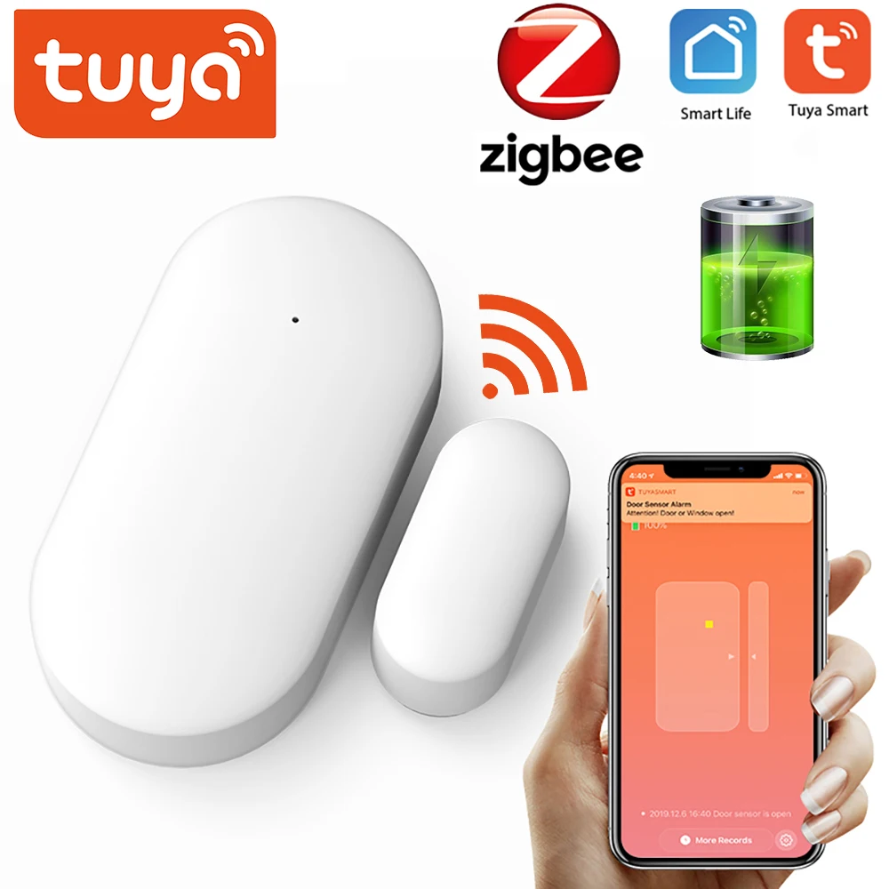 Мини-датчик окон и дверей Tuya ZigBee система охранной сигнализации с управлением
