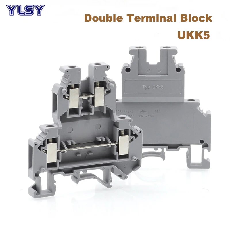 

2Pcs Din Rail Dual Row Screw Terminal Blocks UKK5 Morsettiera Electrical Wire Double Deck Terminals Block Connector Bornier 32A