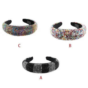 

Baroque Women Handmade Crystal Beaded Headband Holographic Colorful Jewelry Bandana Sponge Padded Retro Prom Headdress