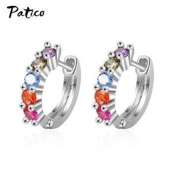 

Minimalist 925 Sterling Silver Colorful Zircon Hoop Earrings For Women Anniversary Wedding CZ Stone Jewelry Gold Color