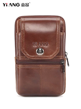 

Genuine Leather Men Hip Bum Belt Purse Designer Male Fanny Pack 6.5" Mobile Phone Pouch Small Men's Waist Bags Travel Cowhide