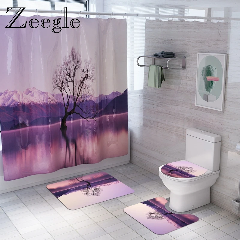 Zeegle 3D Печатные природные туалет коврик набор с душ ванная комната Шторы