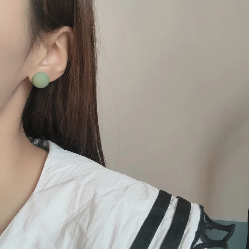 S925 needle Women Jewerly Cute Colorufl Ball stud Earrings Sweet Design Pink Yellow Green Round Bead Earrings Girl Female Gifts