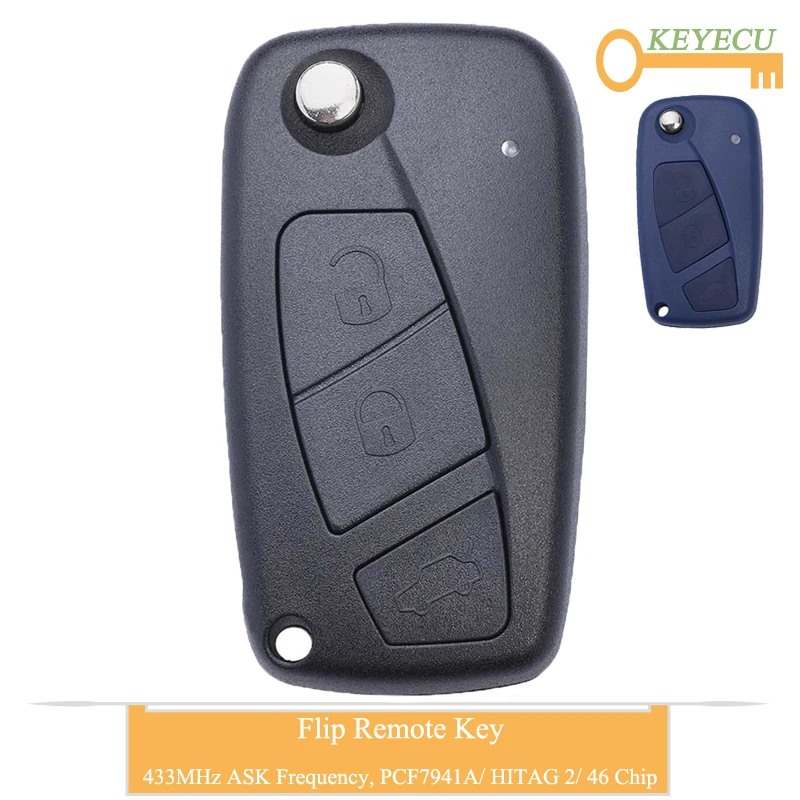 KEYECU удаленное Управление ключи для Fiat Panda 2003 2004 2005-2012, Fob 3 кнопки-спросить 433 МГц-PCF7941A/Hitag 2/46 чип