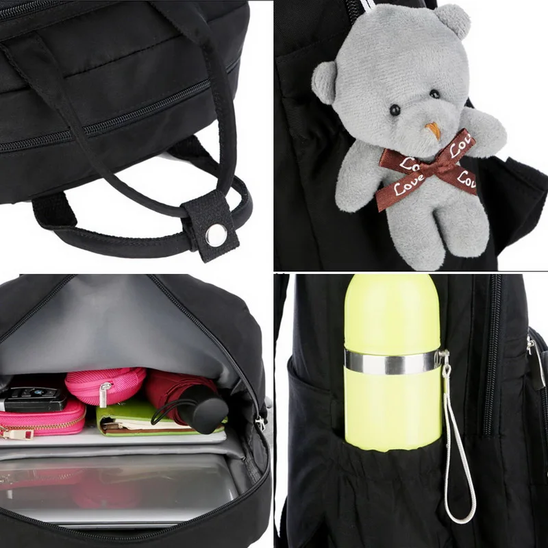 Модный женский рюкзак из водонепроницаемого нейлона с мягкой ручкой, однотонные многокарманные дорожные школьные сумки на молнии, Прямая поставка
