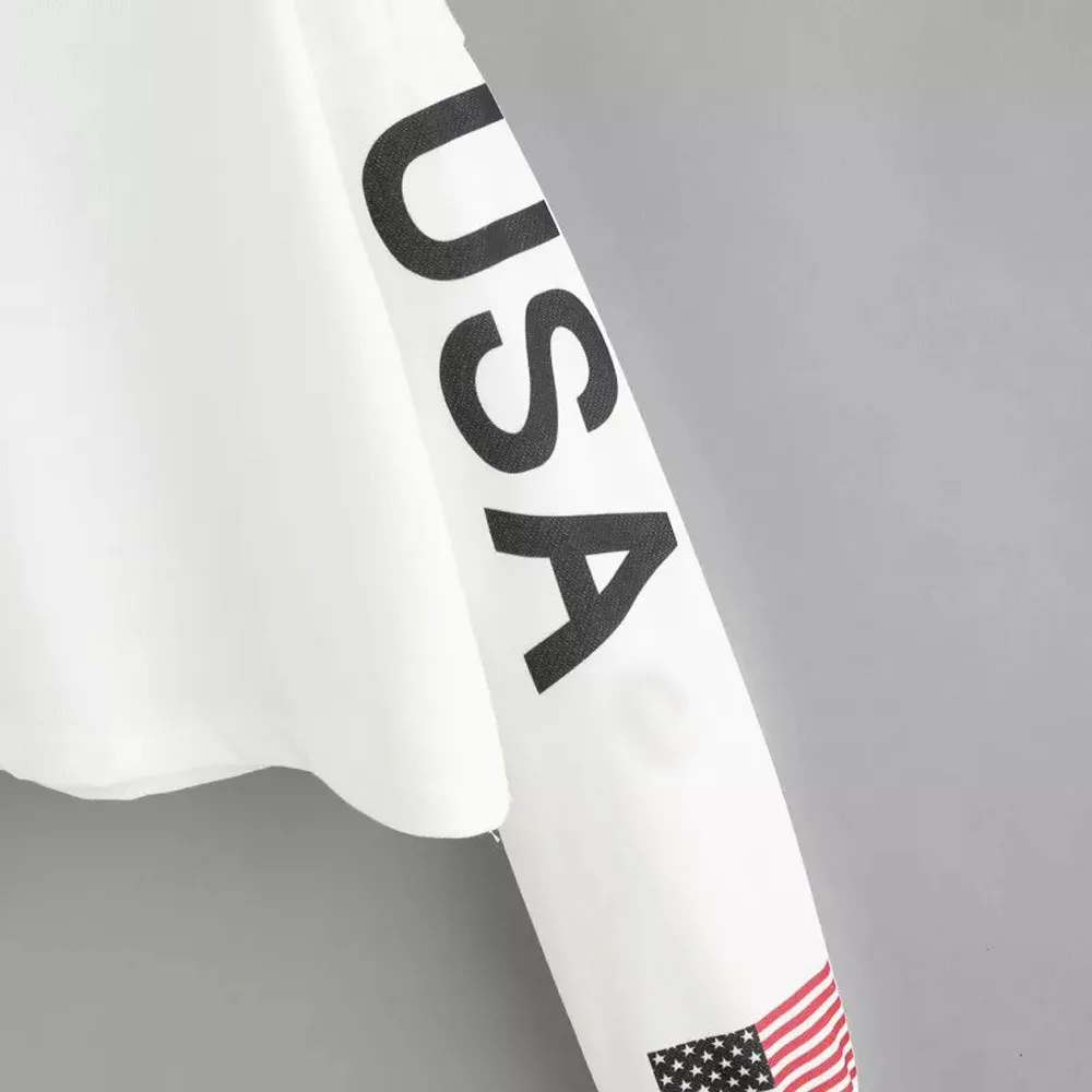 Толстовка JAYCOSIN для девочек с американским флагом США принтом букв и капюшоном