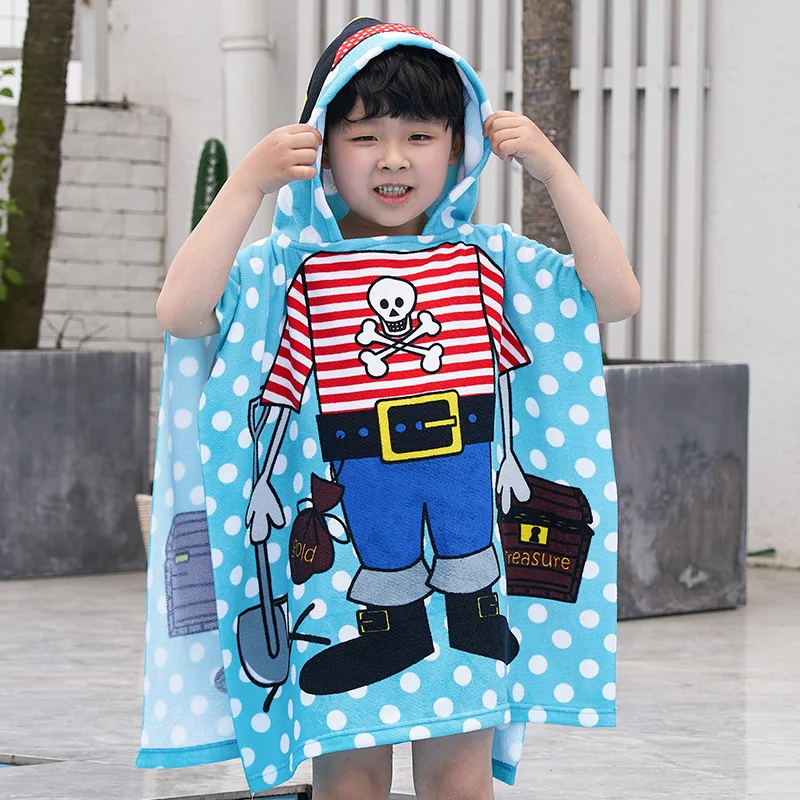 Large Cute Kids Hooded Bath Towel Cloak Cartoon Print Boys Girls