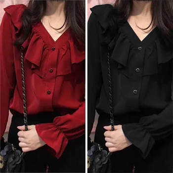 

ZANZEA Women Ruffles Long Sleeve Blouse Fashion Lady Chic OL Shirts Work Office Tunic Tops Casual Buttons Down Blusas Plus Size