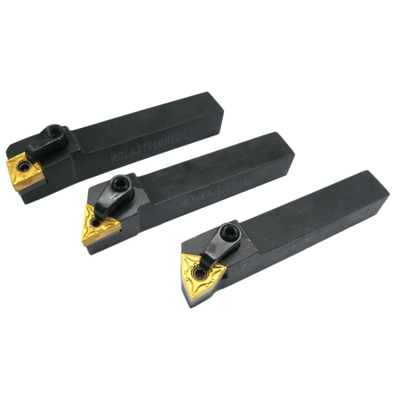 3PCS 5/8 inch Lathe Excircle Indexable Carbide Turning Tool Holder Set with 3Pcs Indexable Carbide Inserts