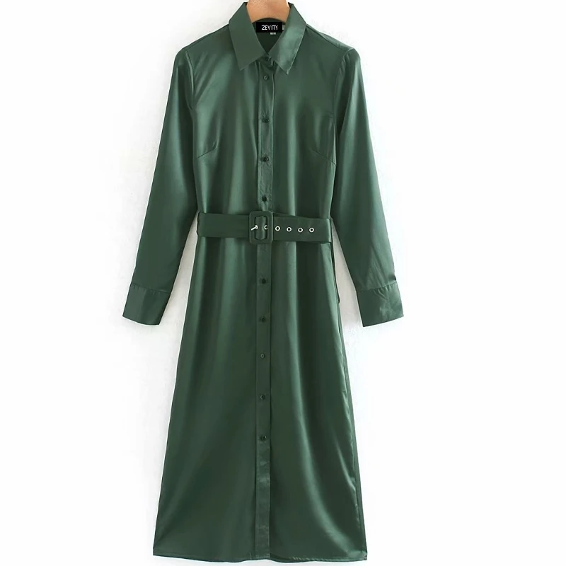 

2020 women elegant solid color long sleeve sashes midi dress office lady wear business vestidos single breasted dresses DS3144