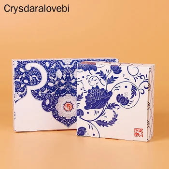 

24pcs Paper Chinese Gift Box Packaging Wedding Party Favor Blue Pattern Cupcake Boxes For Guest Candy Cookies Cardboard Box