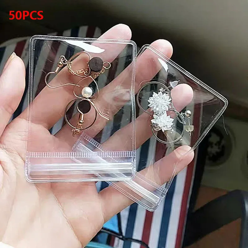 50PCS Jewelry Transparent Packaging Earrings Rings Necklace Ziplock Storage Anti-oxidation Bags ins Mini Cute Packaging microfiber jewelry bag envelope small gift pouches rings earings necklace tarot packaging storage bags wedding favor candy bag