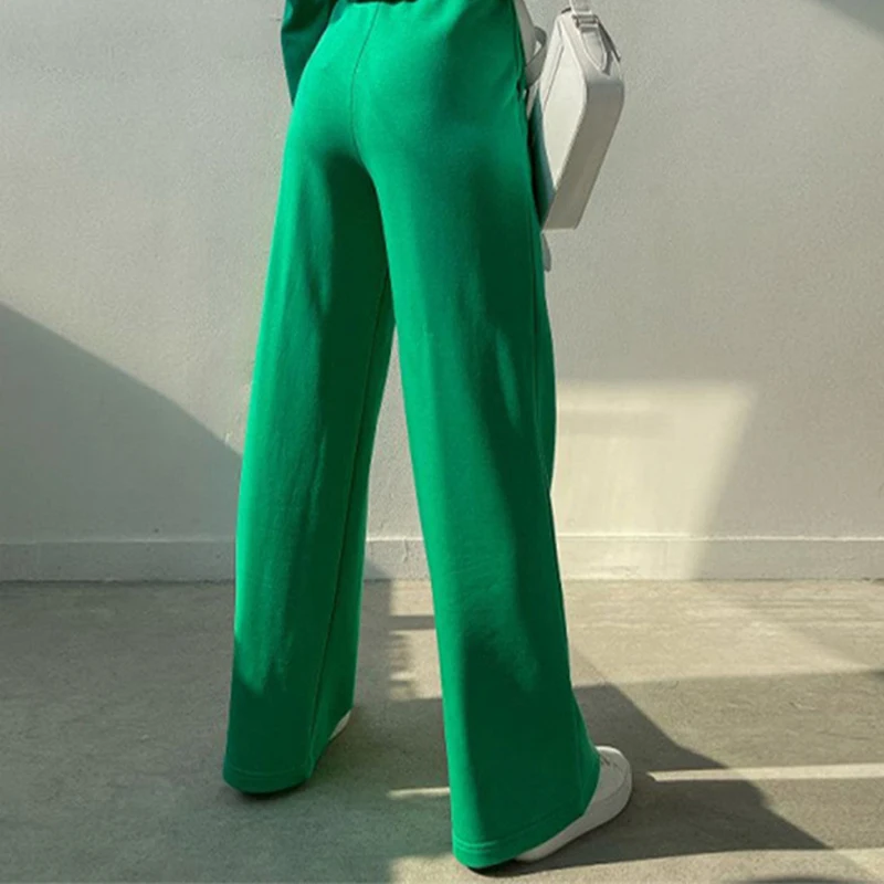 plus size pants suits evening wear Women Casual Solid Tracksuit Loose Long Sleeve Pullover Sweatshirt And Elastic Wide Leg Pant Two Pieces Set Fashion Female Suits blazer pants set Suits & Blazers