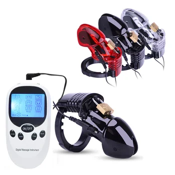 

New USB Chargeable Host Electro Shock CB6000 Chastity Device Cock Cage Lock With Adjustable Rings Ball Stretcher Sex Toy For Men