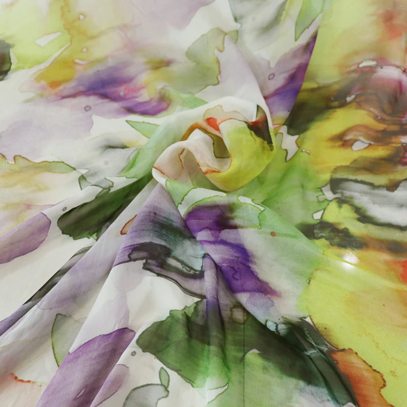 

100cm*135cm colored painting silk chiffon fabric super thin dress scarf material natural silk