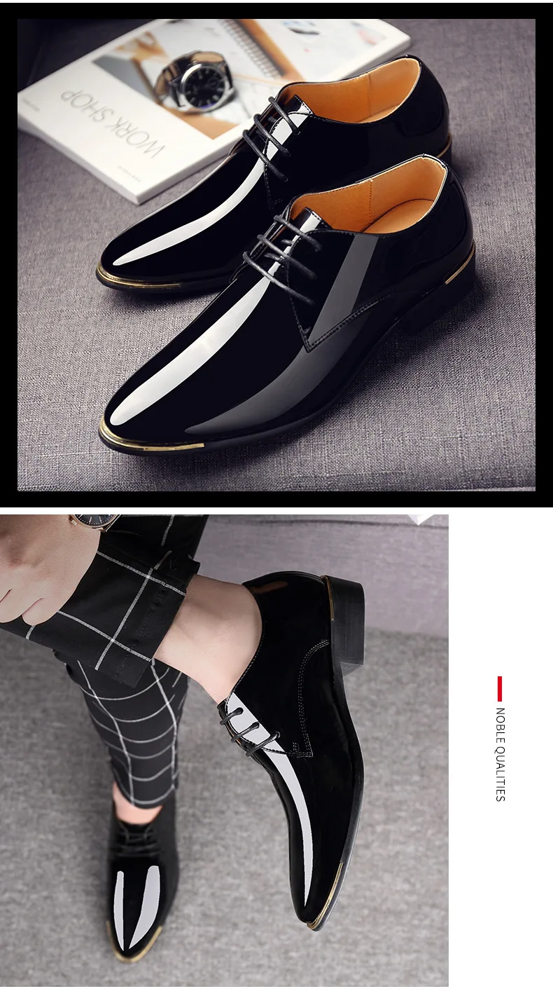 Новые Брендовые мужские черные свадебные туфли из лакированной кожи классические туфли-оксфорды мужские модельные туфли с острым носком размеры 38-48