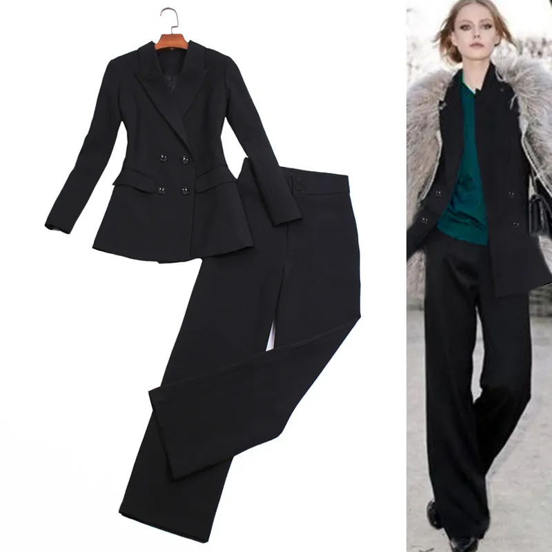 

Fashion Pants Suit Women Stylish Business Wear Office Ladies Work Formal Double Breasted Blazer Jacket+Trousers Two Pieces Set