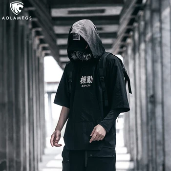 

Aolamegs Men's Tees Hip Hop Hipster Hooded T Shirt Men Harajuku Embroidery Baggy Tops Tee Summer Fashion High Street Streetwear