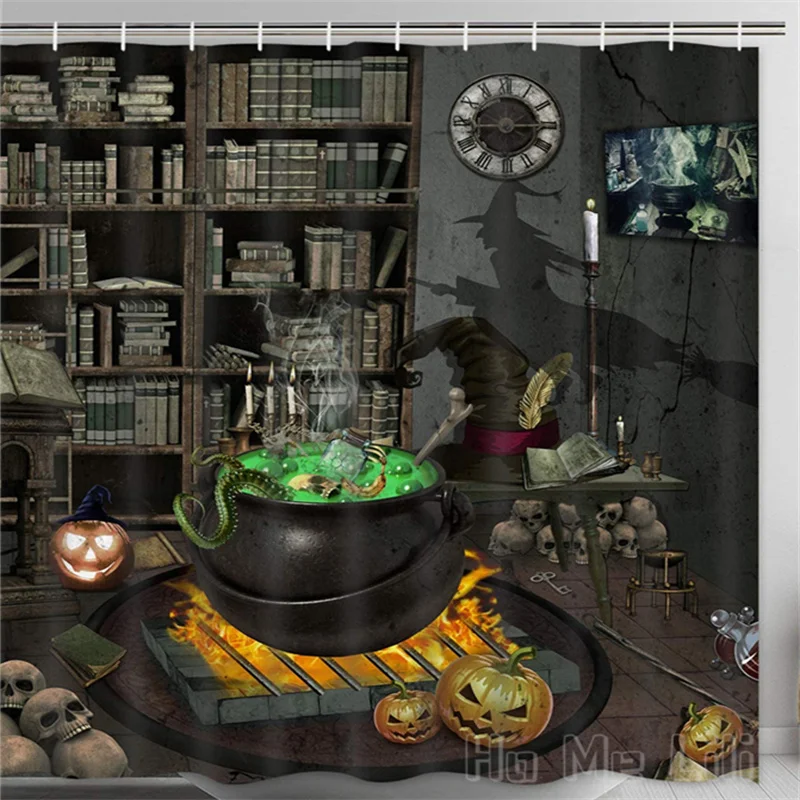 

Занавеска для душа на Хэллоуин от Ho Me Lili спутанная готика с крючками винтажная Тыква страшная ткань для ванной комнаты