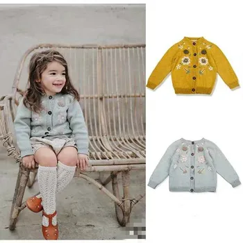 

Pre-sale 2020 Autumn and Winter Girl Sweater Shirley Girls Handmade Three-dimensional Embroidery Small Flower Knitted Cardigan