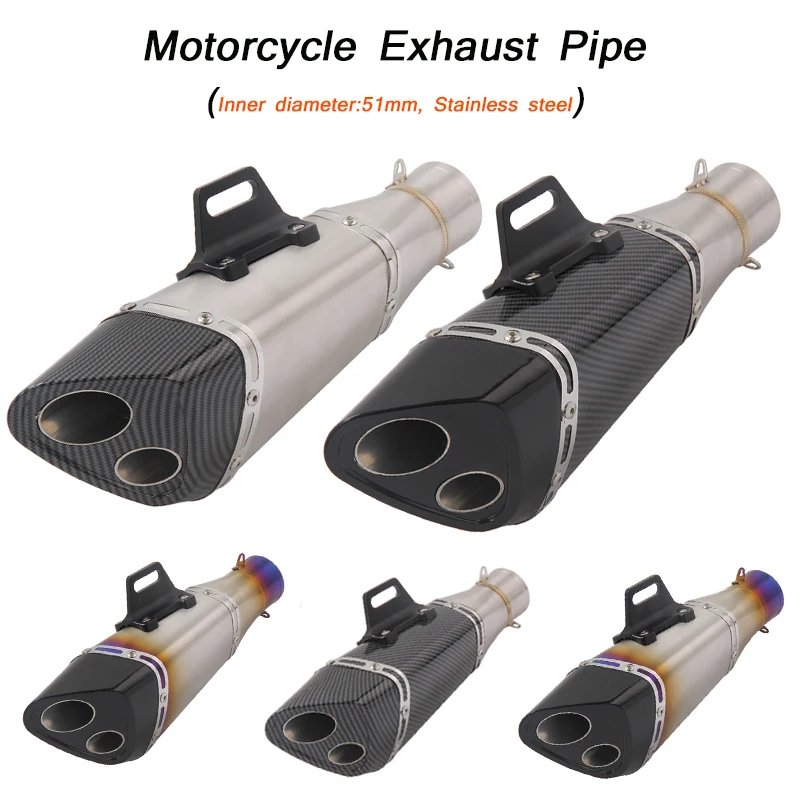 

Motorcycle Exhaust Pipe Tip Stainless Steel Silencer System Link Pipe 51mm Universal Exhaust