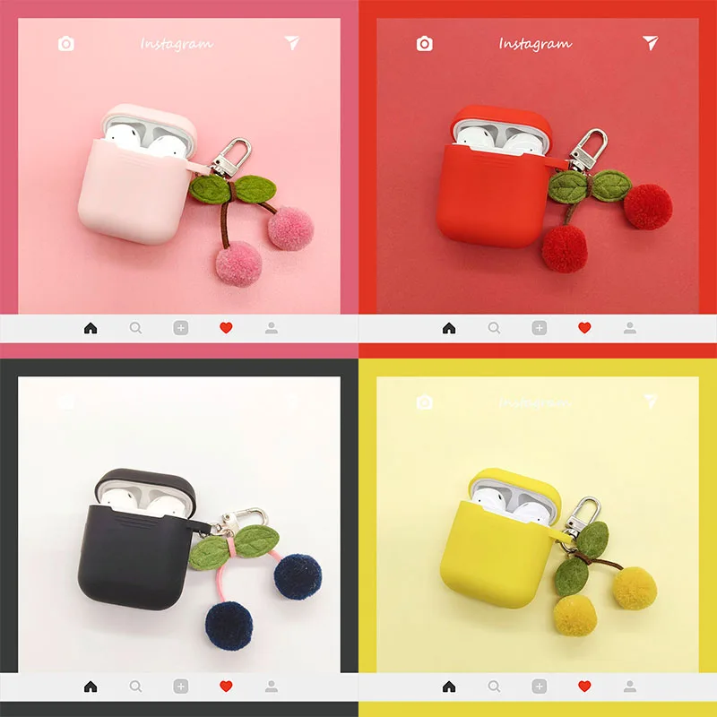 For Apple AirPods Case Silicone Accessories Candy Colors Plush Cherry keychain Cute Air Pods 2 Bluetooth Earphone cover | Электроника