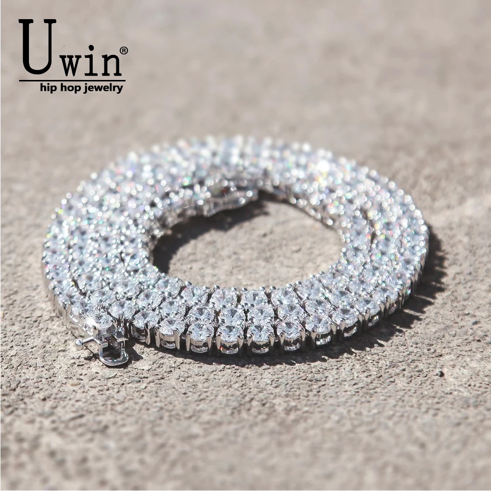 

Uwin 3mm 4mm 5mm 8mm Tennis Chain Mens Zircon 1 Row CZ Iced Out Necklace Copper Hip Hop Jewelry Wholesale Dropshipping Gift
