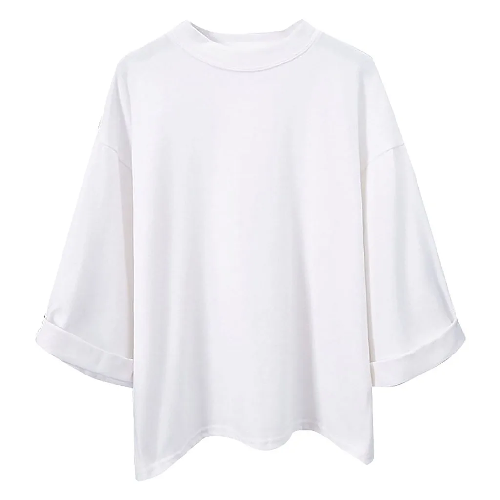 Женская футболка, одноцветная, рукав 3/4, Футболка, большой размер, свободные, обтягивающие топы, Poleras Camiseta Mujer, Harajuku, топ, женская футболка, Haut - Цвет: Белый