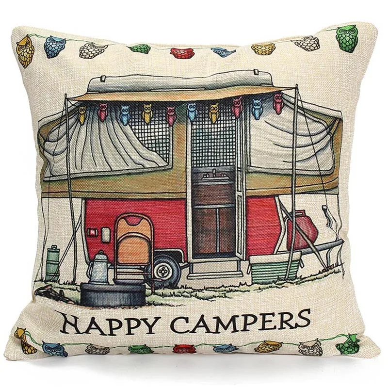 Чехол для подушки автомобиля Campers хлопковый льняной чехол Happy and дивана