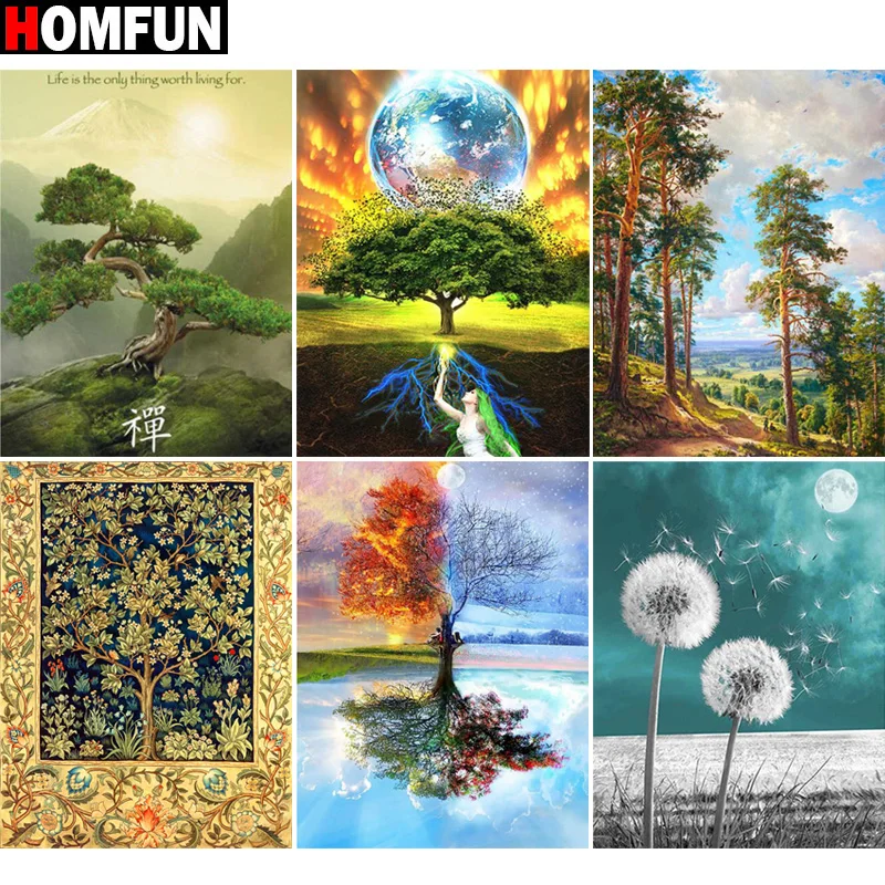 

Алмазная 5D картина HOMFUN «четыре сезона, древо одуванчика», вышивка крестиком, полноразмерная/круглая, домашний декор, подарок