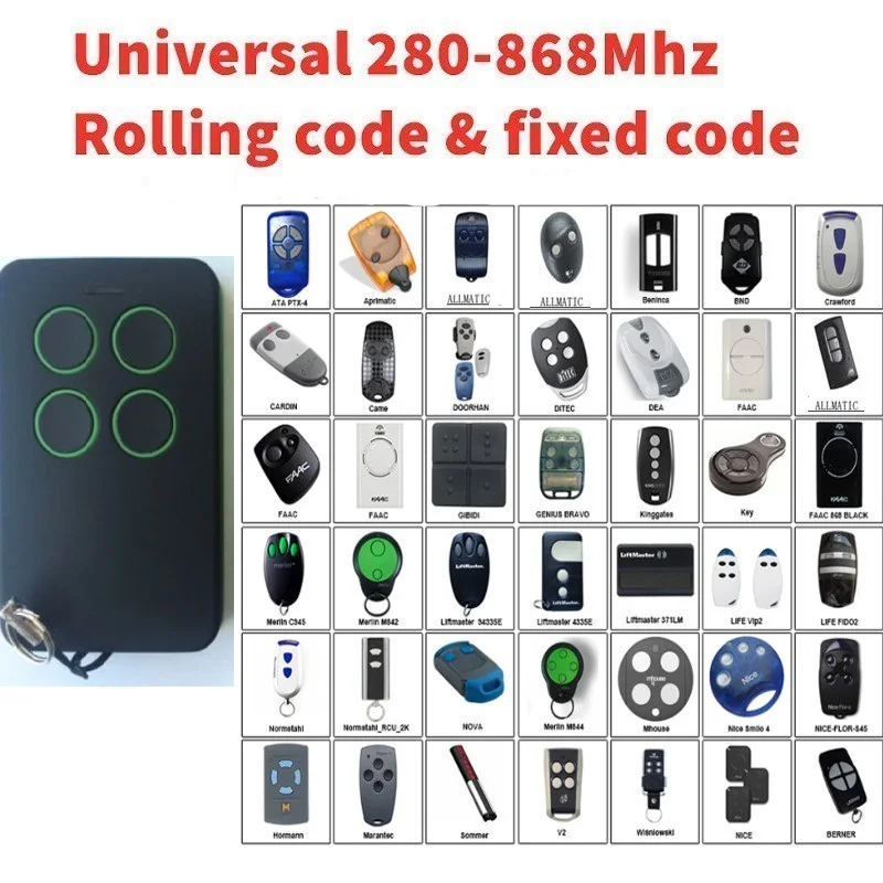 

Universal garage door remote control duplicator universal controller for rolling code and fixed code command 280 to 868mhz