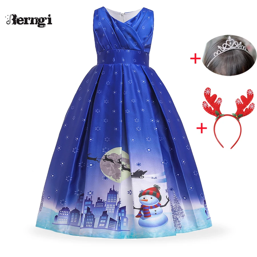 

NewTeens European American Christmas Dresses Baby Girls Birthday Evening Party Long Ball Gown Dresses Kids Cartoon Print Dress