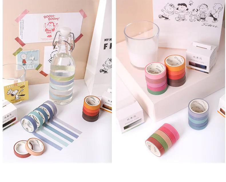 5Pcs/pack Simple Solid Color Masking Tape Set Kawaii Muji Washi Tape Diary Journal Decor Adhesive Tape Christmas Washi Tape D20