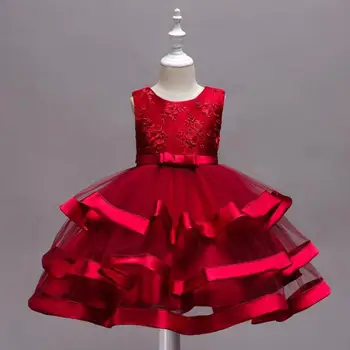 

2019 New Fashion Sleeveless European And American Flower Girl With Multi-layered Pettiskirt Embroidered Show Party Dress