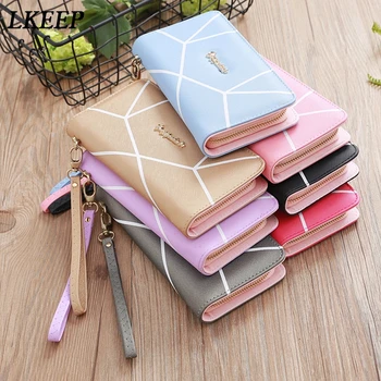 

Hand Wallet Woman PU Leather Fashion Ladies Zipper Purse Large Capacity Geometric Pattern Female Long Section Wallet