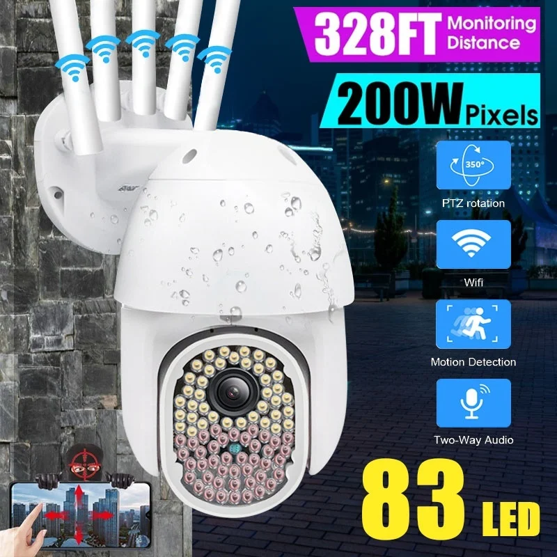 Наружная купольная IP камера 81LED FHD 1080P PTZ с Wi Fi беспроводная видеонаблюдения