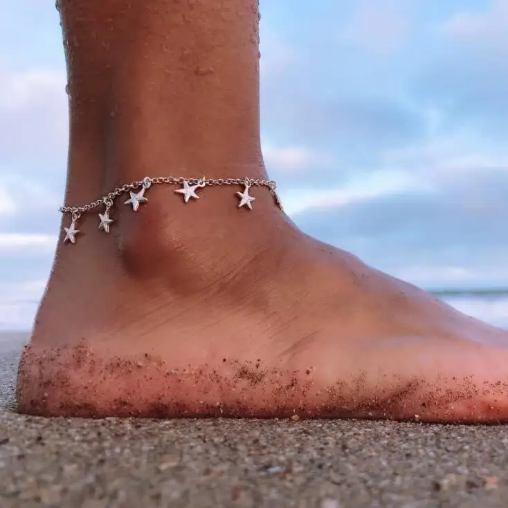 Ножной браслет для модной сексуальной девушки тренд ювелирные изделия босиком на пляже Простые сандалии цепь Лето романтический шарм Чехол женский звезда жемчуг