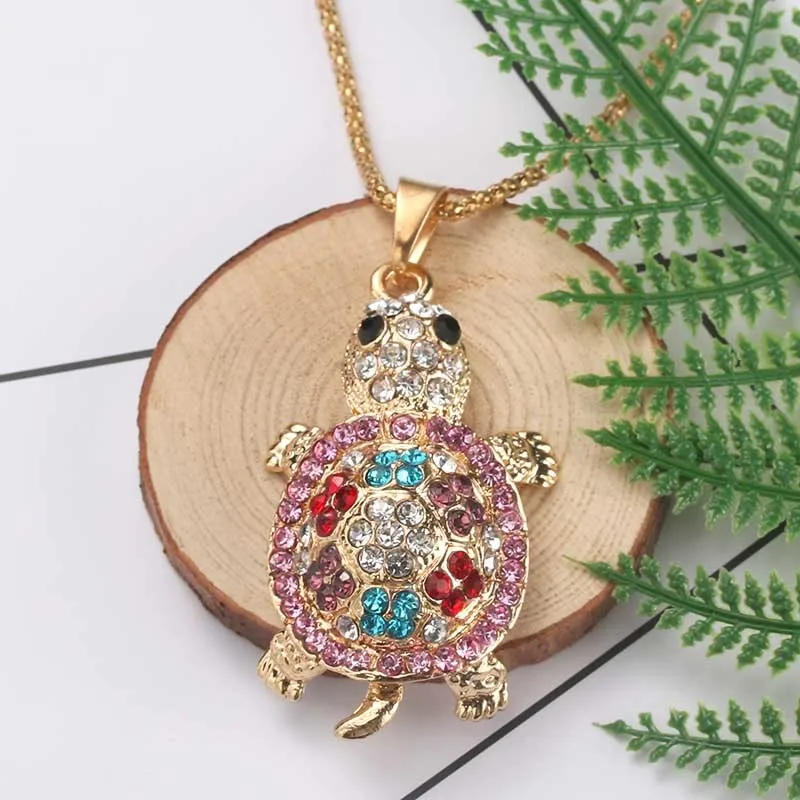 Exquisite Cute Sea Turtle Turtle Multicolor Necklace Pendant Crystal Rhinestone Long Chain Necklace Ms. Gift Jewelry Exquisite Cute Sea Turtle Turtle Multicolor Necklace Pendant Crystal Rhinestone Long Chain Necklace Ms. Gift Jewelry