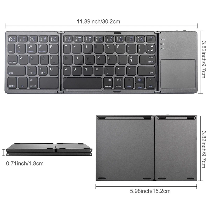 

Folding Bluetooth Keyboard Rechargeable Keypad With Touchpad Tablet Pad Phone