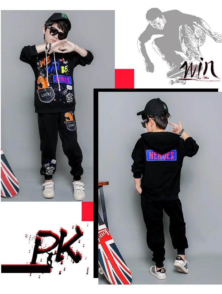 Boys Fall Long Sleeve Clothing Set Children's Cartoon Printing Sweater Suit Teenager Kids Fashion Breaking Dancing Clothes P102