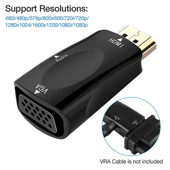 

1080P HDMI Male to VGA Female Adapter Video Converter 3.5mm o Output Cable Hot black