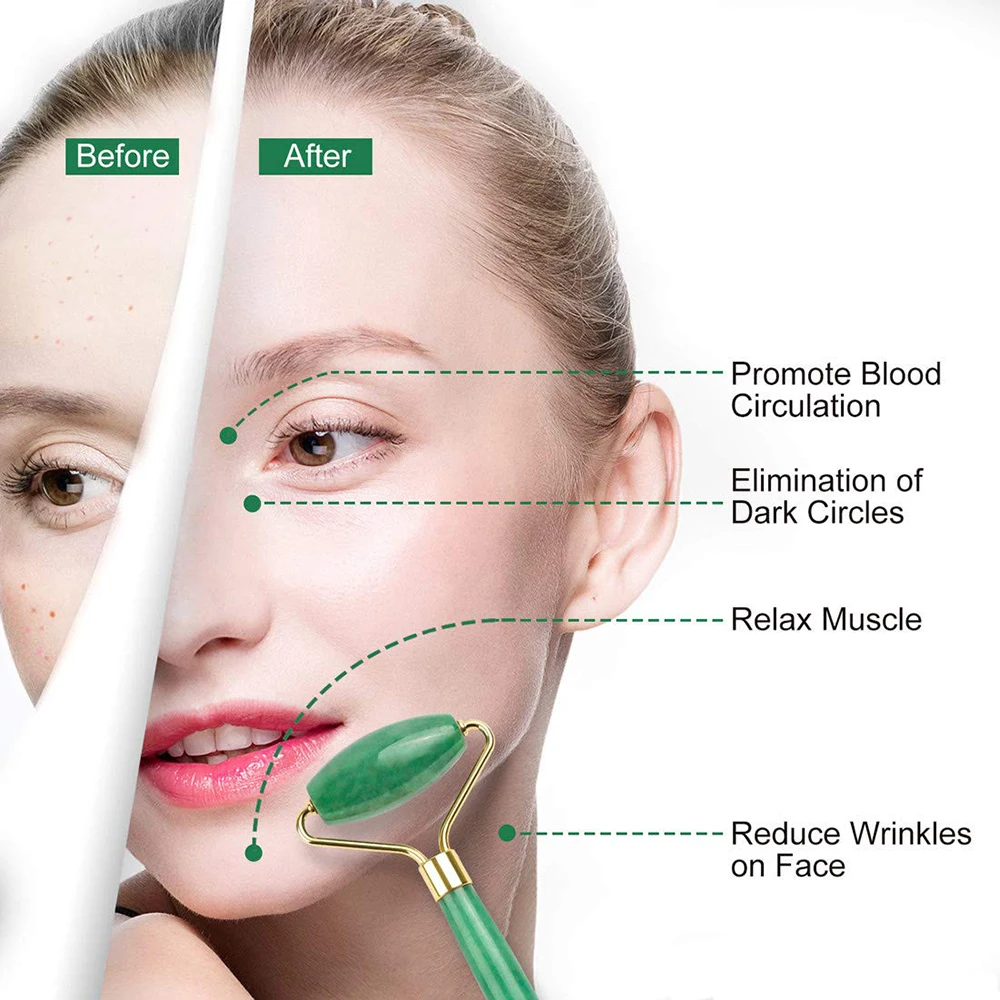 Розовый кварц нефритовые ролики для лица ролик натуральный кристалл уход за кожей Красота Женщины Массажер Инструмент нефрит массажер для лица подтяжка кожи инструмент