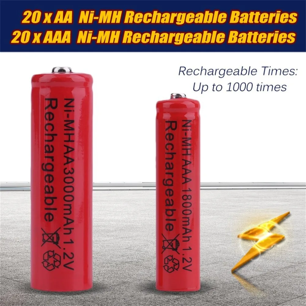 Профессиональный 20 шт AA 3000mAh и 20 шт AAA 1800mAh 1,2 V Универсальный Ni-MH аккумулятор набор