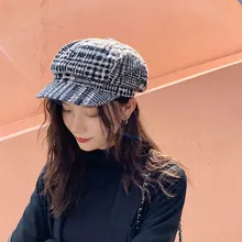 Винтажный Зимний берет, Женская Осенняя шерстяная клетчатая кепка, шапка во французском стиле, плоская кепка s, Повседневная Уличная одежда, шапки газетчика для девочек 90 s