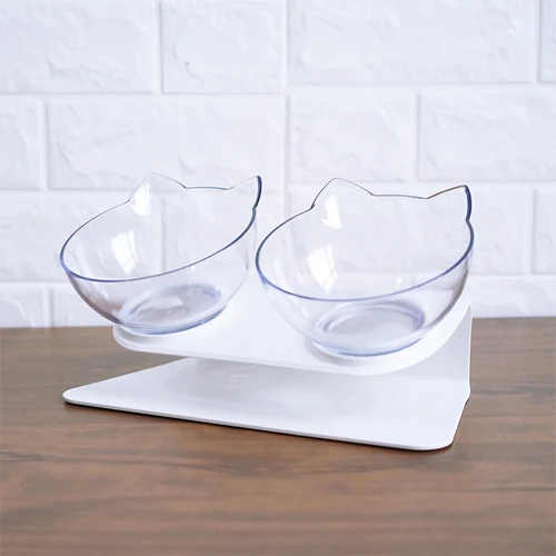 double transparent Кормушки для домашних животных кошачья миска двойная миска для котенка стенд питьевой бутылки для собачья миска для домашних животных, кошек питьевой воды для домашних животных - Цвет: double transparent