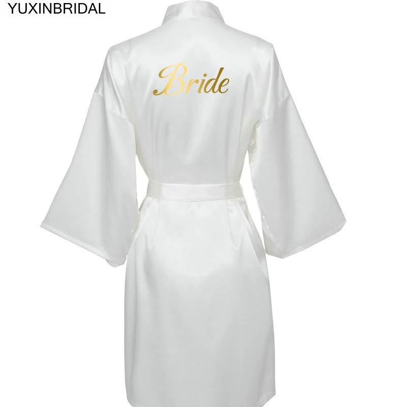 YUXINBRIDAL/Новинка года; бордовый атласный шелковый халат для невесты; свадебный подарок для подружки невесты; халат для невесты; свадебные тапочки с золотым принтом - Цвет: Gold print bride