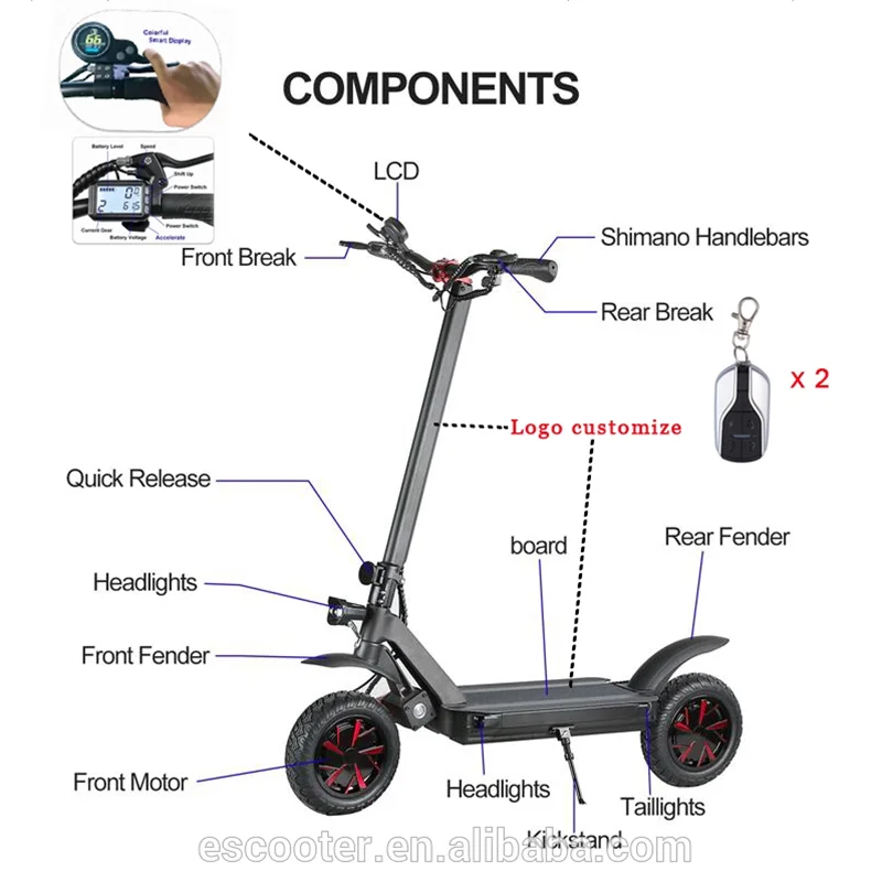 Ecorider 10 inch 60V 1800W Hub Motor Kit Brushless Gearless Front Drive Rear Drive BLDC Hub Motor  Electrica Scooter Wheel