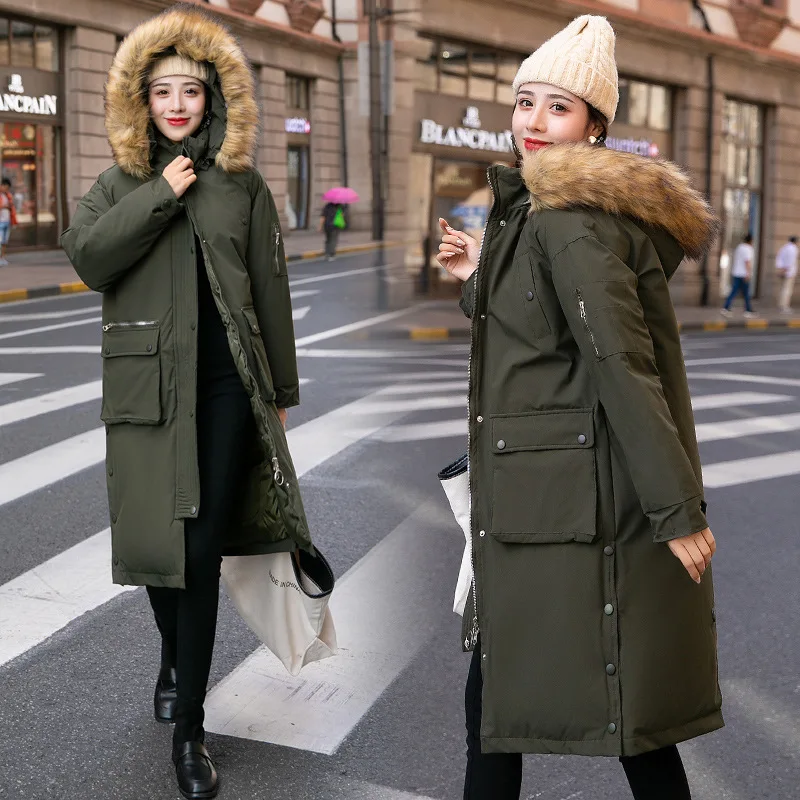 

2019 New Style Mid-length Slim Fit Cotton Coat Women's over-the-Knee Large Fur Collar Thick Loose-Fit Cotton-padded Jacket BF Wi