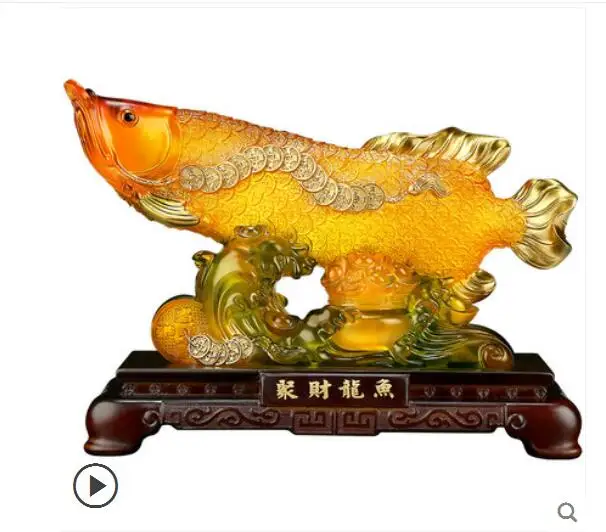 1pc Chinese Lucky Home Money Fortune Arowana Golden Resin Fish Decorative Statue 